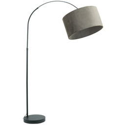 ValueLights Louis Grey Velvet Drum Shade Black Curved LED Floor Lamp - Size: 180 x 45 x 105cm - Wilko