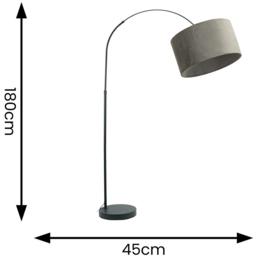 ValueLights Louis Grey Velvet Drum Shade Black Curved LED Floor Lamp - Size: 180 x 45 x 105cm - Wilko - thumbnail 5