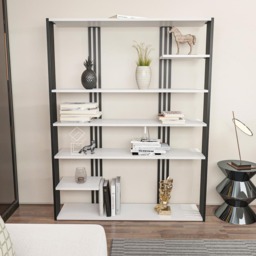 Decorotika Jeni 6 Shelf White and Black Bookcase - Size: 160 x 120 x 29.6cm - Multi - Wilko - thumbnail 4