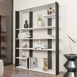 Decorotika Jeni 6 Shelf White and Black Bookcase - Size: 160 x 120 x 29.6cm - Multi - Wilko
