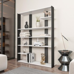 Decorotika Jeni 6 Shelf White and Black Bookcase - Size: 160 x 120 x 29.6cm - Multi - Wilko - thumbnail 7