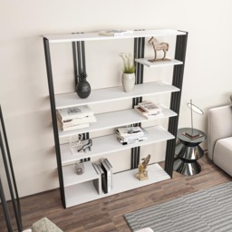 Decorotika Jeni 6 Shelf White and Black Bookcase - Size: 160 x 120 x 29.6cm - Multi - Wilko - thumbnail 5