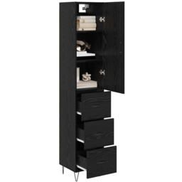 vidaXL Single Door 3 Drawer Black Tall Slim Highboard - Size: 110 x 72 x 33cm - Wilko - thumbnail 4