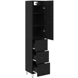 vidaXL Single Door 3 Drawer Black Tall Slim Highboard - Size: 110 x 72 x 33cm - Wilko - thumbnail 6