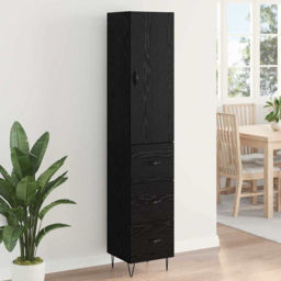 vidaXL Single Door 3 Drawer Black Tall Slim Highboard - Size: 110 x 72 x 33cm - Wilko