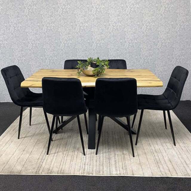 Kosy Koala 6 Seater Velvet and Wood Dinning Table Set Black and Brown - Multi - Wilko - image 1