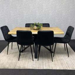 Kosy Koala 6 Seater Velvet and Wood Dinning Table Set Black and Brown - Multi - Wilko