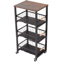 Living and Home 4-Tier Black Slim Kitchen Trolley - Size: 82 x 39 x 28cm - Wilko - thumbnail 1