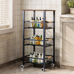 Living and Home 4-Tier Black Slim Kitchen Trolley - Size: 82 x 39 x 28cm - Wilko - thumbnail 3