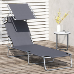 Outsunny Grey Foldable Sun Lounger with Sunshade Awning - Size: 1 Seater - Wilko - thumbnail 1