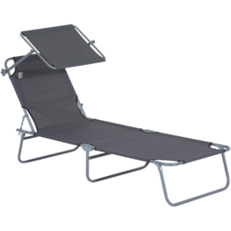 Outsunny Grey Foldable Sun Lounger with Sunshade Awning - Size: 1 Seater - Wilko - thumbnail 3