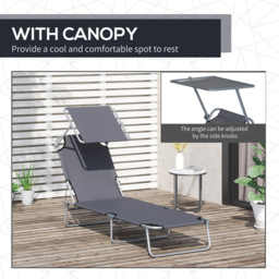 Outsunny Grey Foldable Sun Lounger with Sunshade Awning - Size: 1 Seater - Wilko - thumbnail 7