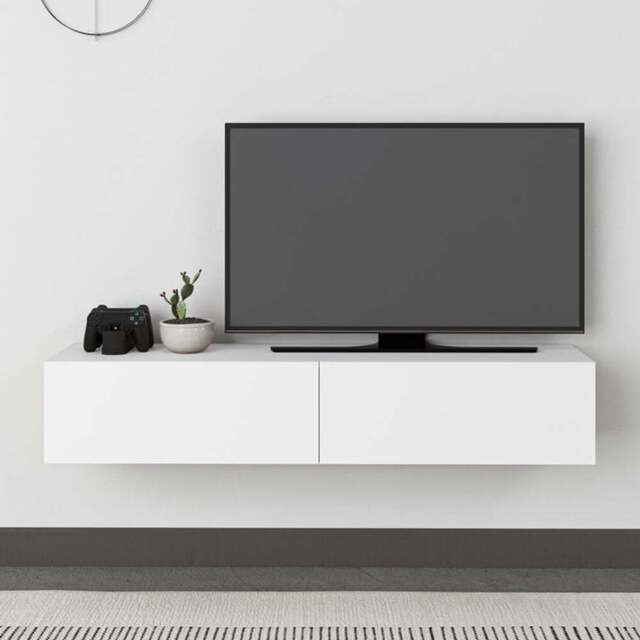 Decortie Francy 2 Door White Modern Wall Mounted TV Unit - Size: 25 x 135 x 31.7cm - Wilko - image 1