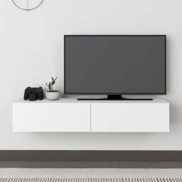 Decortie Francy 2 Door White Modern Wall Mounted TV Unit - Size: 25 x 135 x 31.7cm - Wilko - thumbnail 1