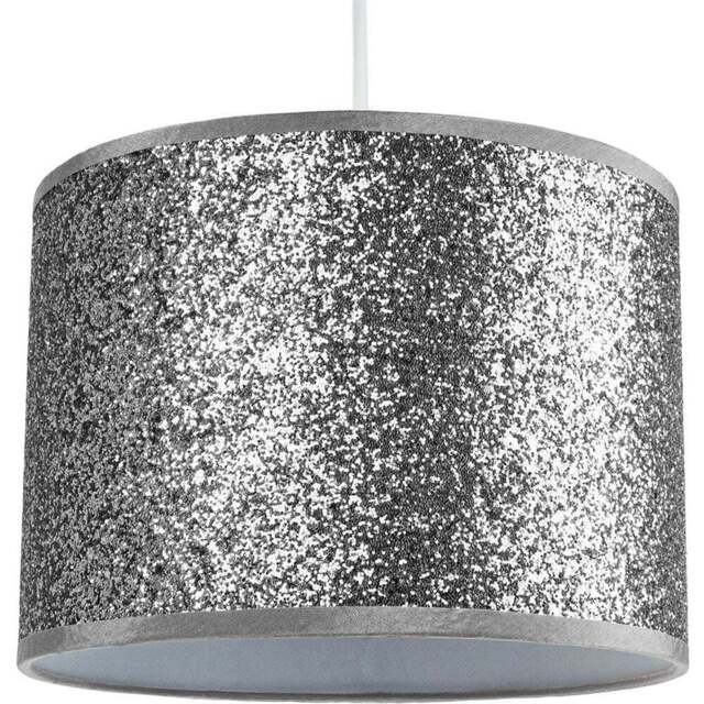 Happy Homewares Bright Silver Glitter Fabric Pendant Lamp Shade - Size: 20 x 30 x 30cm - Wilko - image 1