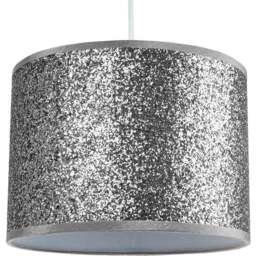 Happy Homewares Bright Silver Glitter Fabric Pendant Lamp Shade - Size: 20 x 30 x 30cm - Wilko