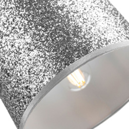 Happy Homewares Bright Silver Glitter Fabric Pendant Lamp Shade - Size: 20 x 30 x 30cm - Wilko - thumbnail 4
