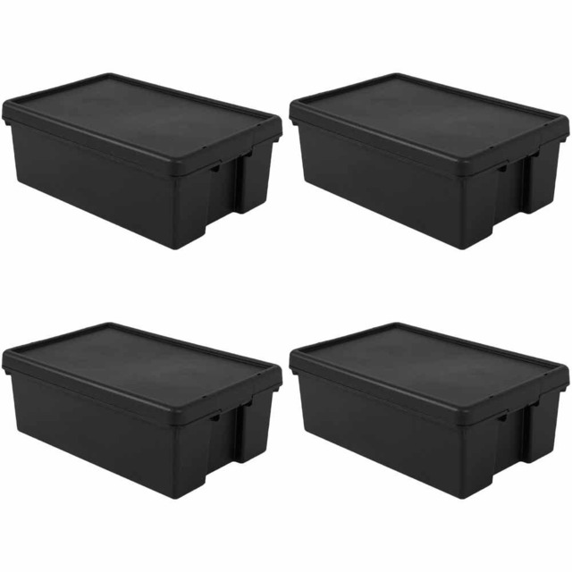 Wham 36L Recycled Storage Box 4 Pack - Black - Wilko - image 1