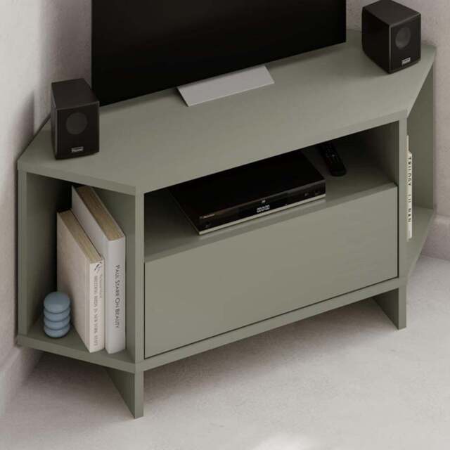 Decortie Viva 3 Shelf Single Cabinet Ash Green Finish Modern Corner TV Stand - Size: 45.3 x 95.7 x 35.4cm - Wilko - image 1