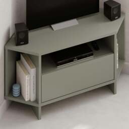 Decortie Viva 3 Shelf Single Cabinet Ash Green Finish Modern Corner TV Stand - Size: 45.3 x 95.7 x 35.4cm - Wilko - thumbnail 1