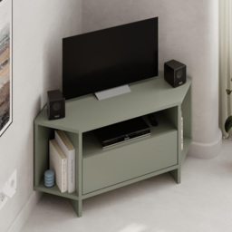 Decortie Viva 3 Shelf Single Cabinet Ash Green Finish Modern Corner TV Stand - Size: 45.3 x 95.7 x 35.4cm - Wilko - thumbnail 6