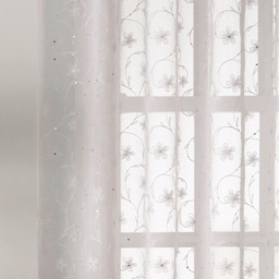 Tyrone Textiles Belle White Floral Embroidery Sequins Rod Pocket Voile Panel Curtains 140 x 229cm - Size: W 140 x D 229cm - Wilko - thumbnail 5