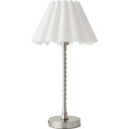 ValueLights Maeve White and Chrome Scallop Pleated Tapered Shade Bobbin Bobble Table Lamp and Bulb - Size: 37.3 x 25 x 25cm - Silver - Wilko