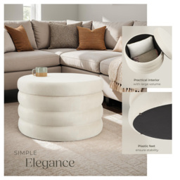 tectake Altu XL Cream Velvet Look Footstool - Size: 42 x 67 x 67cm - Wilko - thumbnail 7