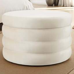 tectake Altu XL Cream Velvet Look Footstool - Size: 42 x 67 x 67cm - Wilko