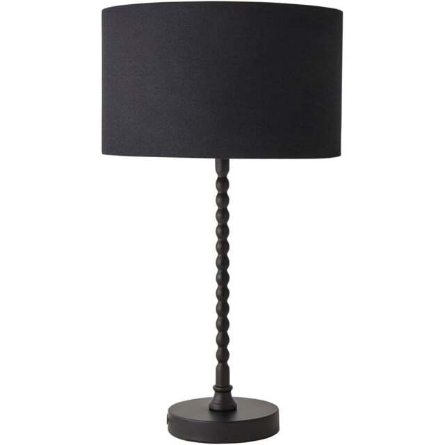 ValueLights Maeve Black Fabric Drum Shade Bobbin Bobble Table Lamp and Bulb - Size: 37.3 x 25 x 25cm - Wilko - image 1