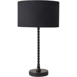ValueLights Maeve Black Fabric Drum Shade Bobbin Bobble Table Lamp and Bulb - Size: 37.3 x 25 x 25cm - Wilko