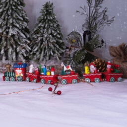 St Helens Red Wooden Christmas Train Set Decoration - Size: 35 x 3 x 5cm - Wilko - thumbnail 5