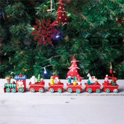 St Helens Red Wooden Christmas Train Set Decoration - Size: 35 x 3 x 5cm - Wilko - thumbnail 3