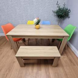 Portland 6 Seater Dining Bench Set Oak Effect and Multicolour - Beige - Wilko - thumbnail 6
