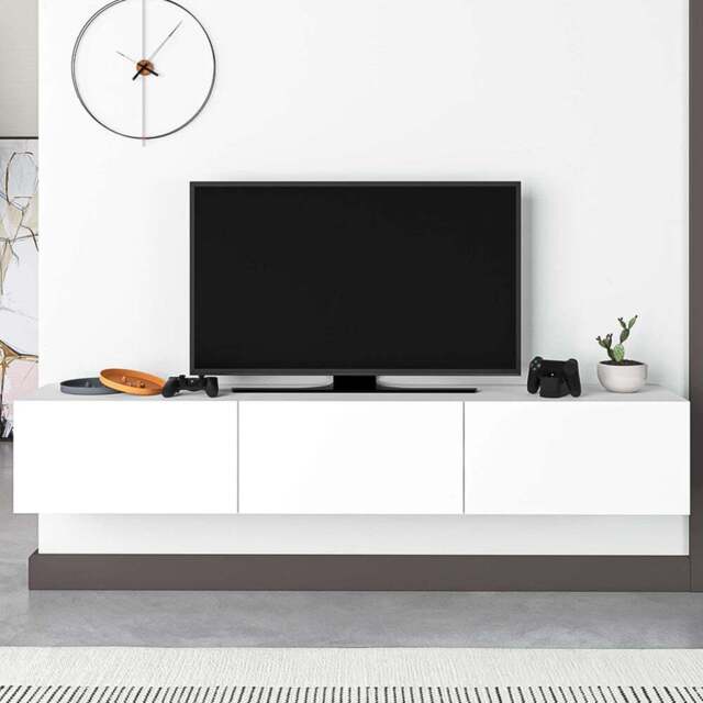 Decortie Francy 3 Door White Modern Wall Mounted TV Unit - Size: 30 x 180 x 32cm - Wilko - image 1