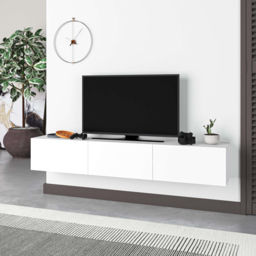 Decortie Francy 3 Door White Modern Wall Mounted TV Unit - Size: 30 x 180 x 32cm - Wilko - thumbnail 6