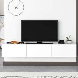 Decortie Francy 3 Door White Modern Wall Mounted TV Unit - Size: 30 x 180 x 32cm - Wilko - thumbnail 1