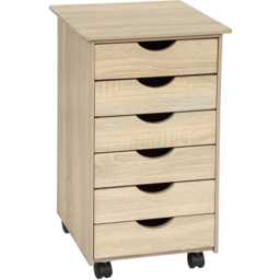tectake 6 Drawers Light Oak Chest of Drawers with Wheels - Brown - Wilko - thumbnail 3