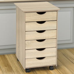 tectake 6 Drawers Light Oak Chest of Drawers with Wheels - Brown - Wilko - thumbnail 1