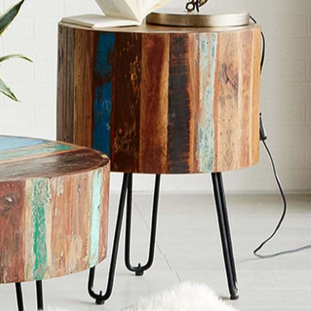 Brooklyn Camea Wooden Drum Side Table - Brown - Wilko - image 1