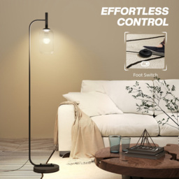 HOMCOM Glass Lampshade Black Floor Lamp with Foot Switch - Size: 24 x 37 x 99cm - Wilko - thumbnail 7