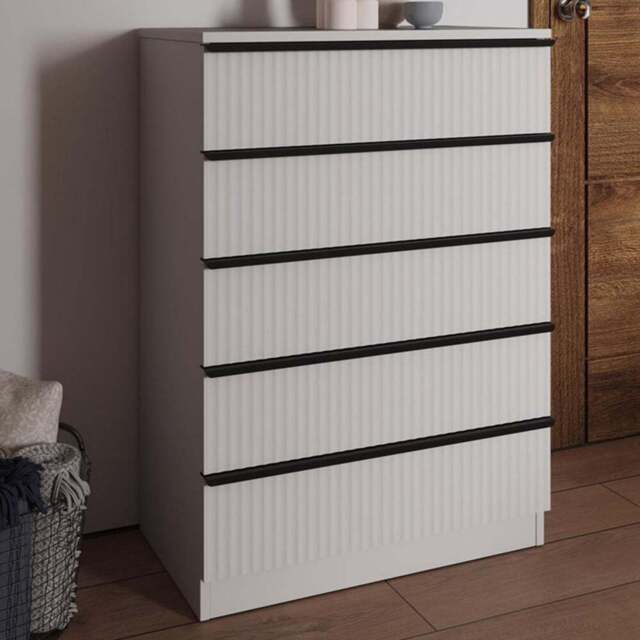 FWStyle Lania 5 Drawer White Scalloped Ripple Effect Chest of Drawers - Wilko - image 1