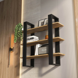 Decorotika Suno 3 Shelf Black and Oud Wall Mounted Display Unit - Size: 90 x 90 x 25.6cm - Multi - Wilko - thumbnail 4