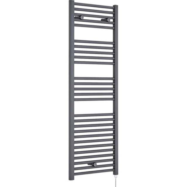 nuie Anthracite 750W Round Electric Towel Rail 1375 x 480mm - Size: 13.75 x 4.8 x 0.3cm - Black - Wilko - image 1