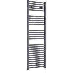 nuie Anthracite 750W Round Electric Towel Rail 1375 x 480mm - Size: 13.75 x 4.8 x 0.3cm - Black - Wilko