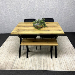 Kosy Koala 4 Seater MDF and Velvet Rectangle Dining Table Set with Bench Black - Brown - Wilko - thumbnail 5
