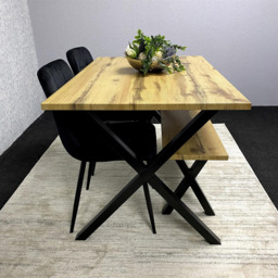 Kosy Koala 4 Seater MDF and Velvet Rectangle Dining Table Set with Bench Black - Brown - Wilko - thumbnail 6