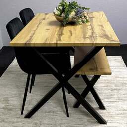 Kosy Koala 4 Seater MDF and Velvet Rectangle Dining Table Set with Bench Black - Brown - Wilko