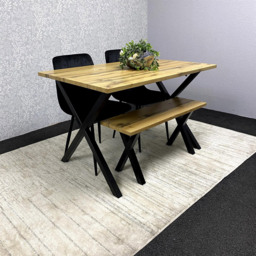 Kosy Koala 4 Seater MDF and Velvet Rectangle Dining Table Set with Bench Black - Brown - Wilko - thumbnail 3