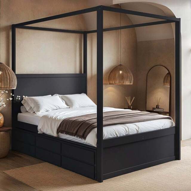 Flair Maddy 3 Drawer 4 Poster Double Bed Frame with Trundle - Black - Wilko - image 1
